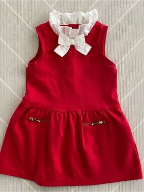 Janie and Jack red ponte dress with white ruffle collar & bow Girl’s Size 2T